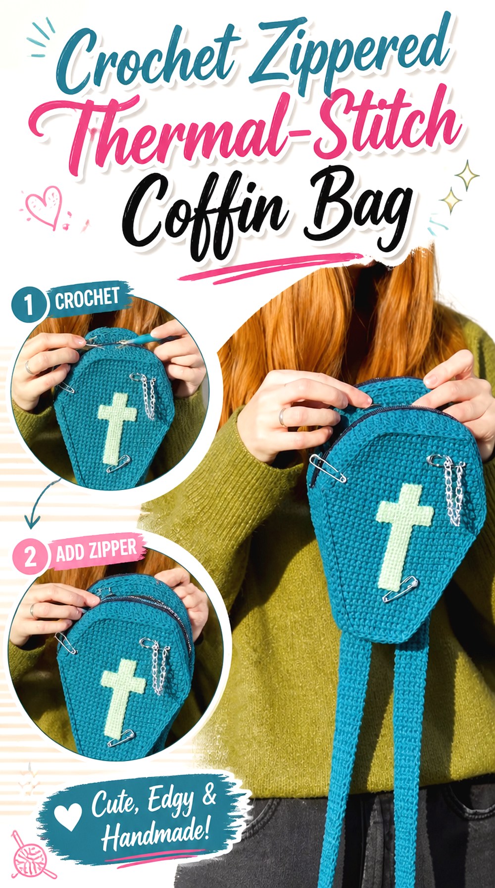 Crochet Zippered Thermal Stitch Coffin Bag