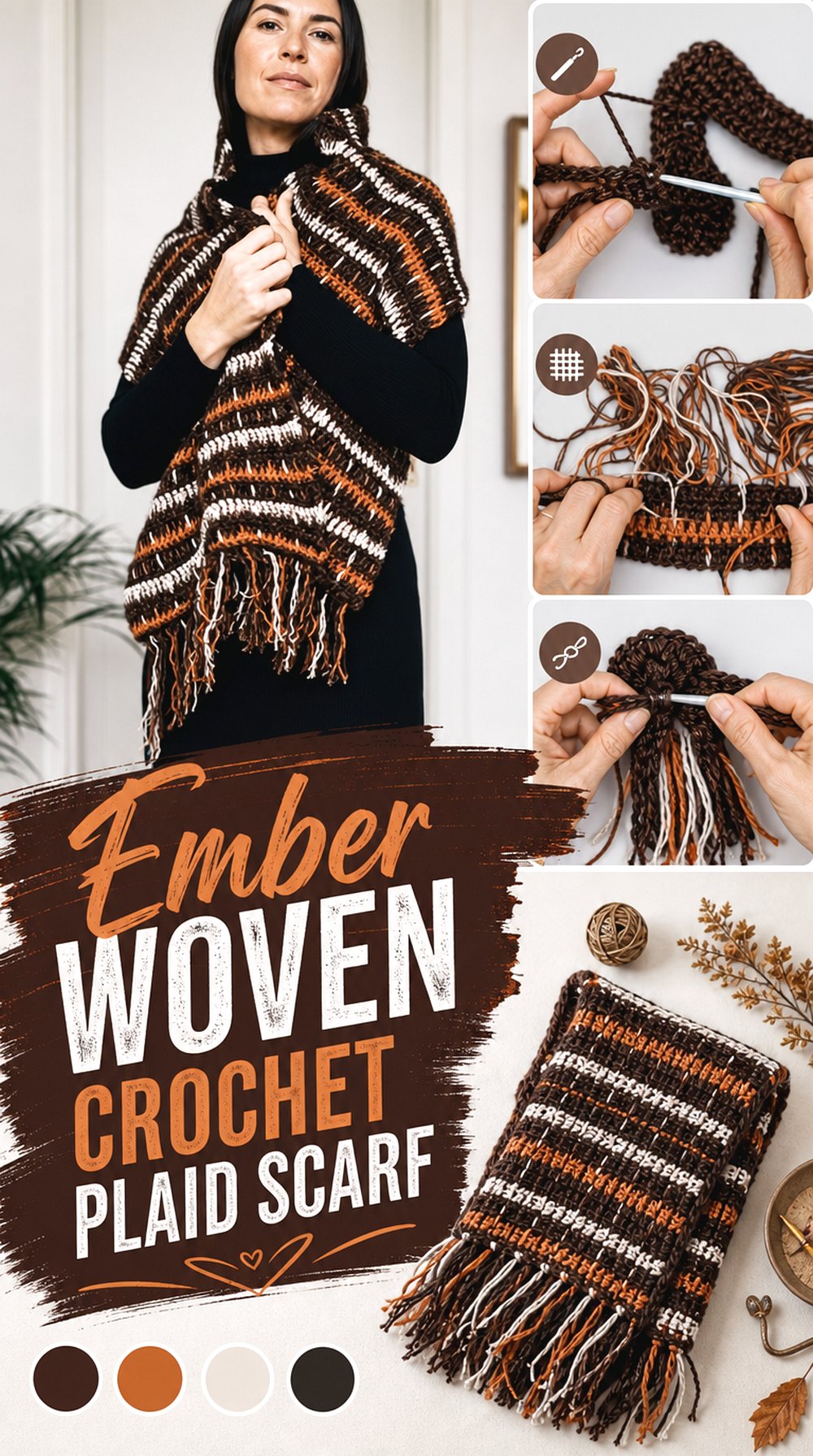 Ember Woven Crochet Plaid Scarf