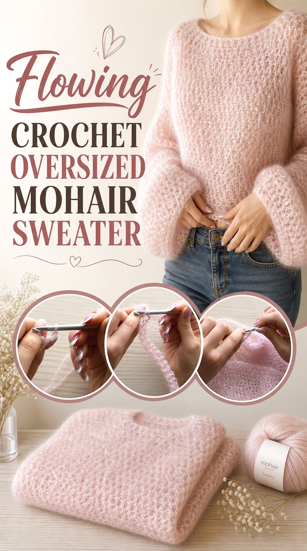 Flowing Crochet Oversized Mohair Sweater