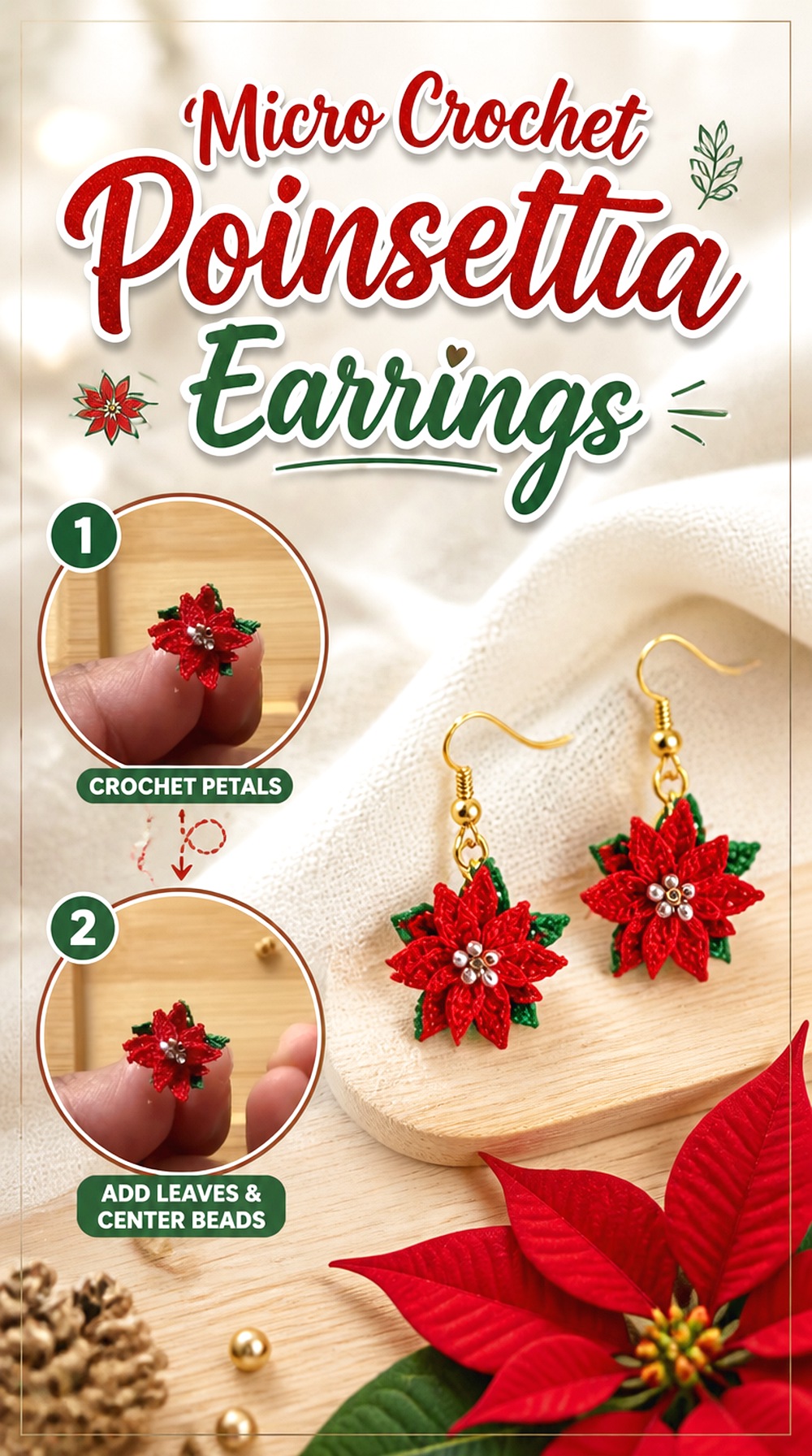 Micro Crochet Poinsettia Earrings