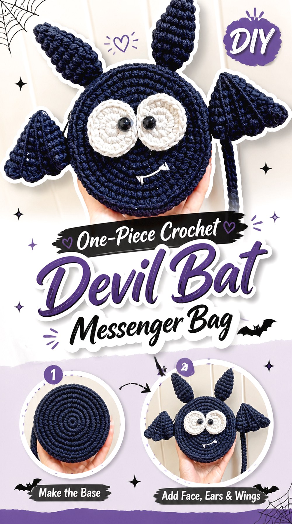 One Piece Crochet Devil Bat Messenger Bag