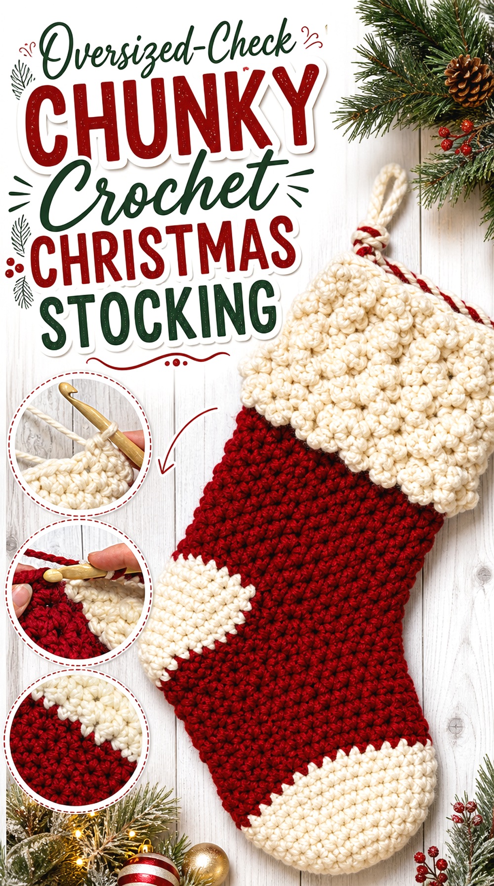Oversized Check Chunky Crochet Christmas Stocking