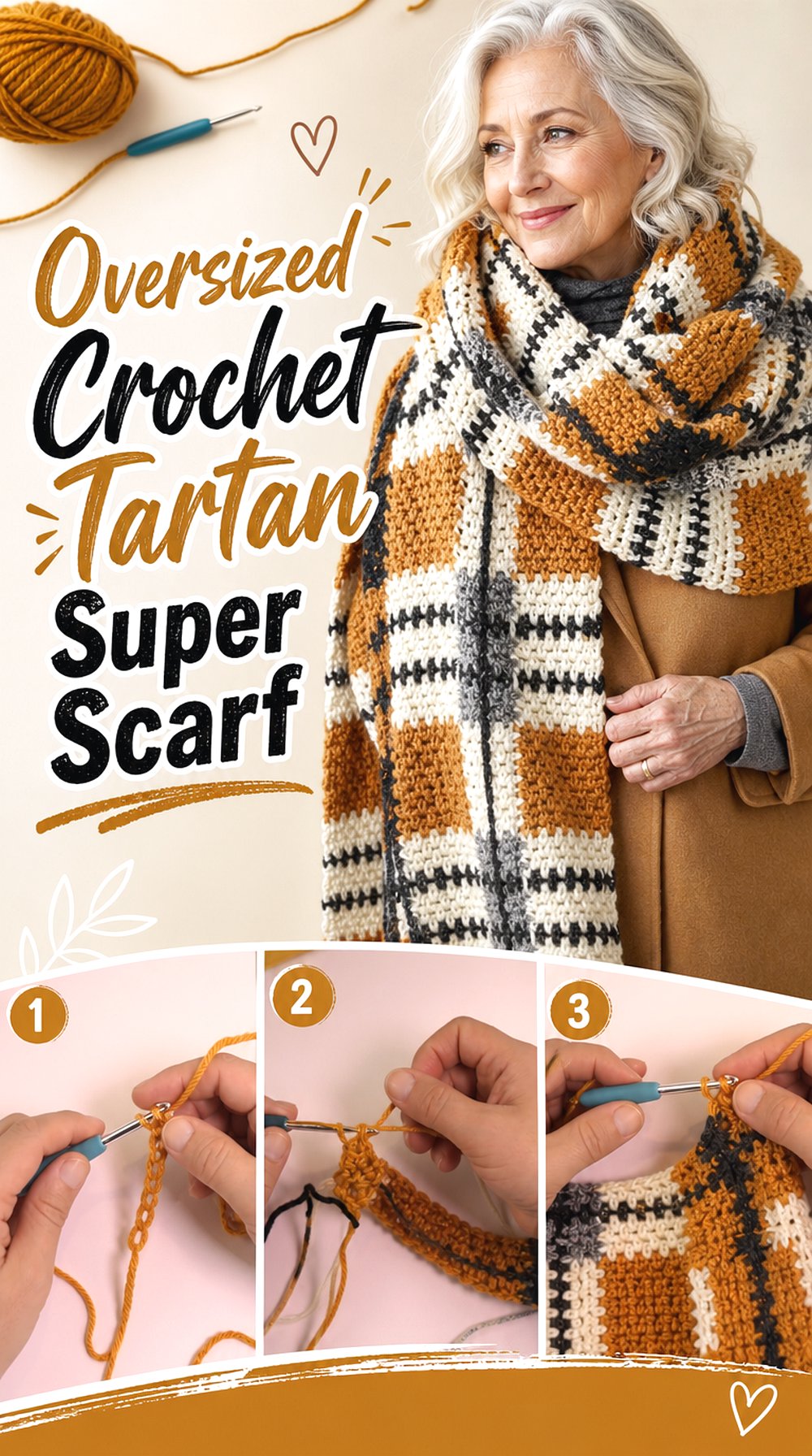 Oversized Crochet Tartan Super Scarf