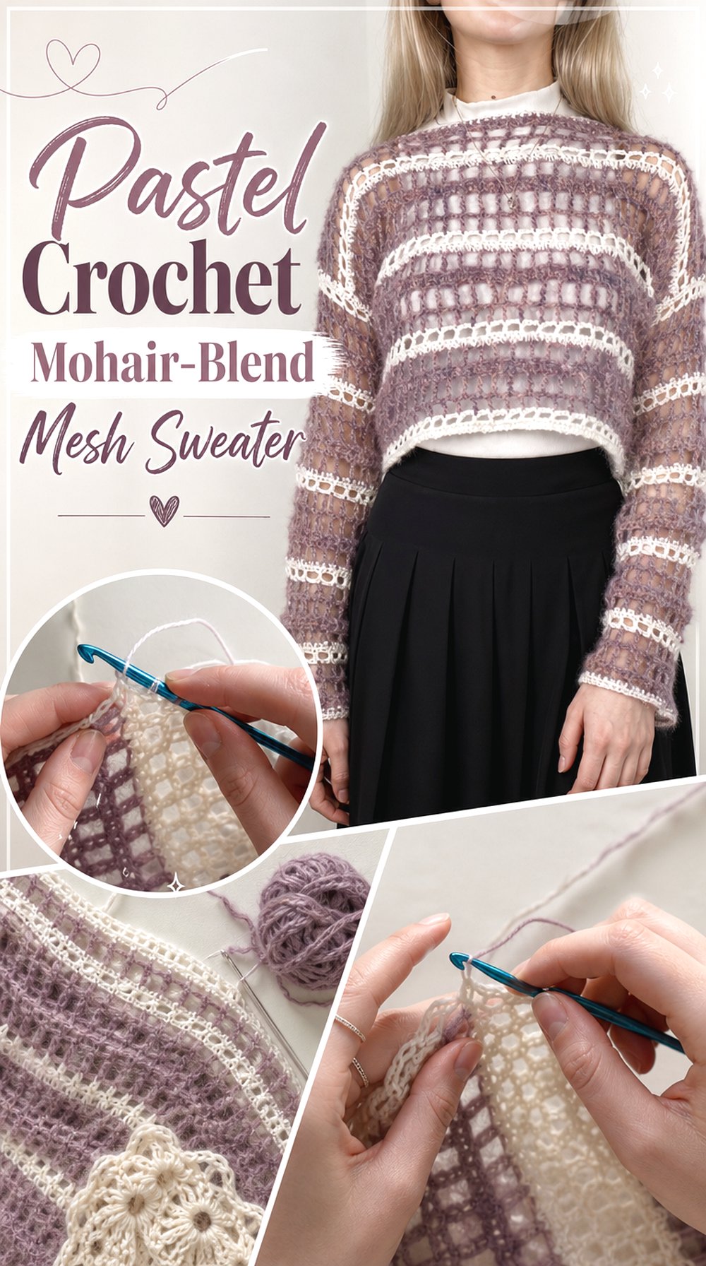 Pastel Crochet Mohair Blend Mesh Sweater