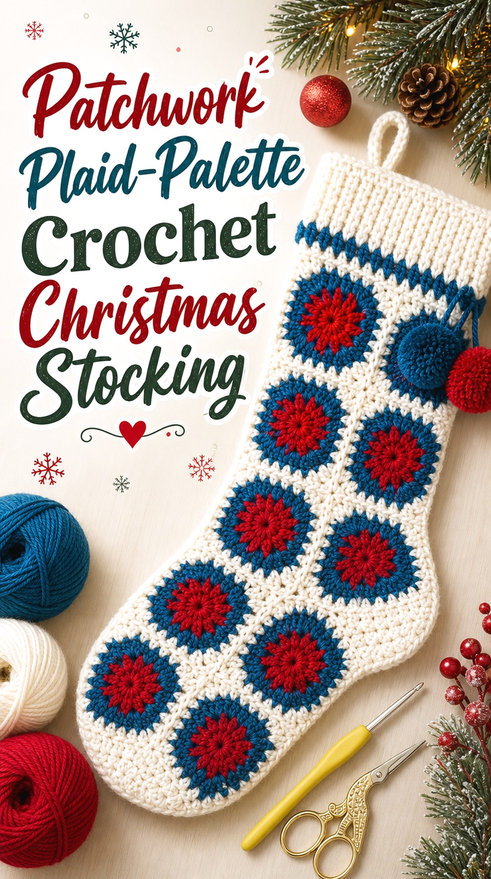 Patchwork Plaid Palette Crochet Christmas Stocking
