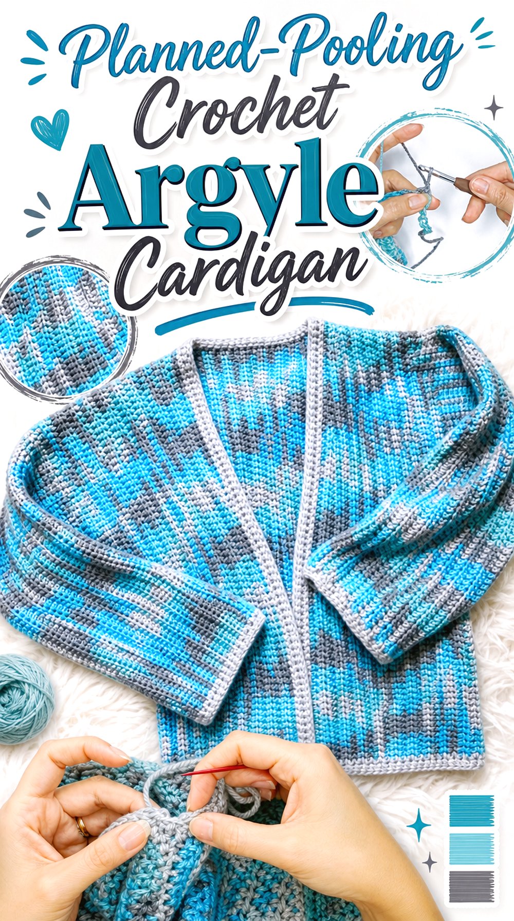 Planned Pooling Crochet Argyle Cardigan