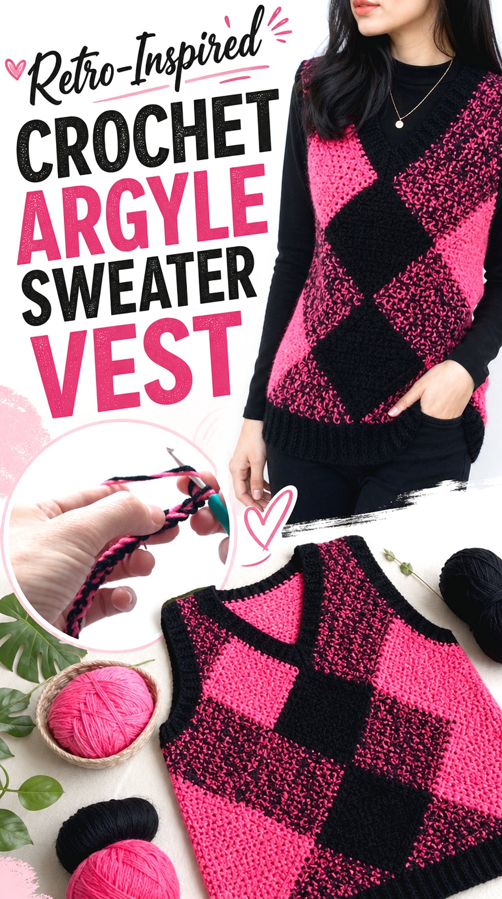 Retro Inspired Crochet Argyle Sweater Vest