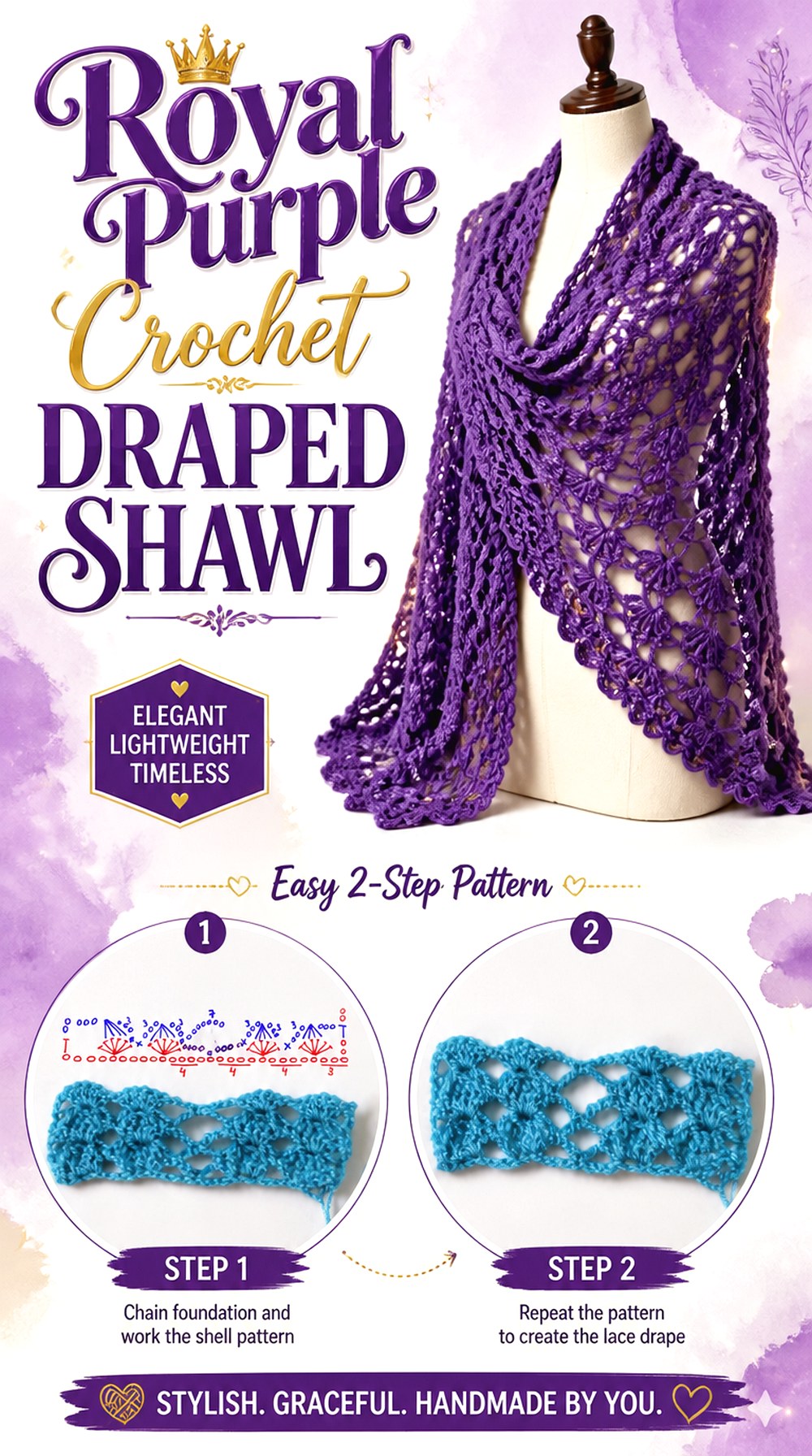 Royal Purple Crochet Draped Shawl