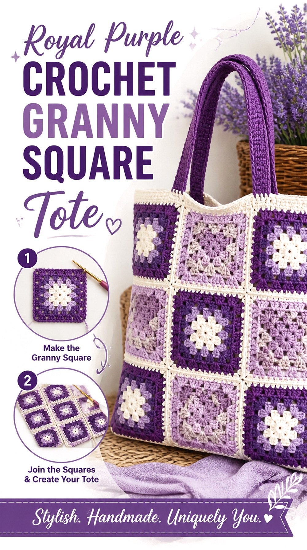 Royal Purple Crochet Granny Square Tote