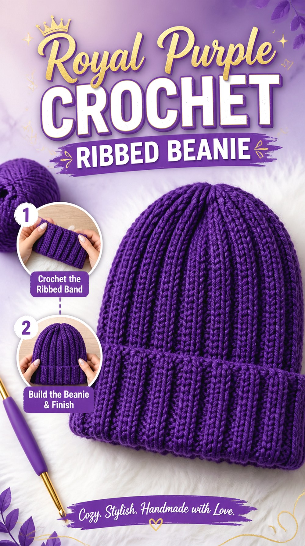 Royal Purple Crochet Ribbed Beanie