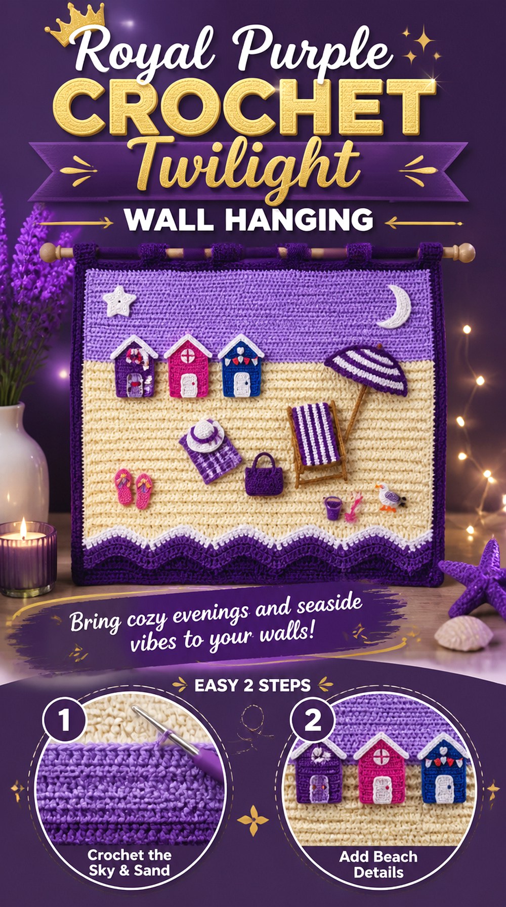 Royal Purple Crochet Twilight Wall Hanging