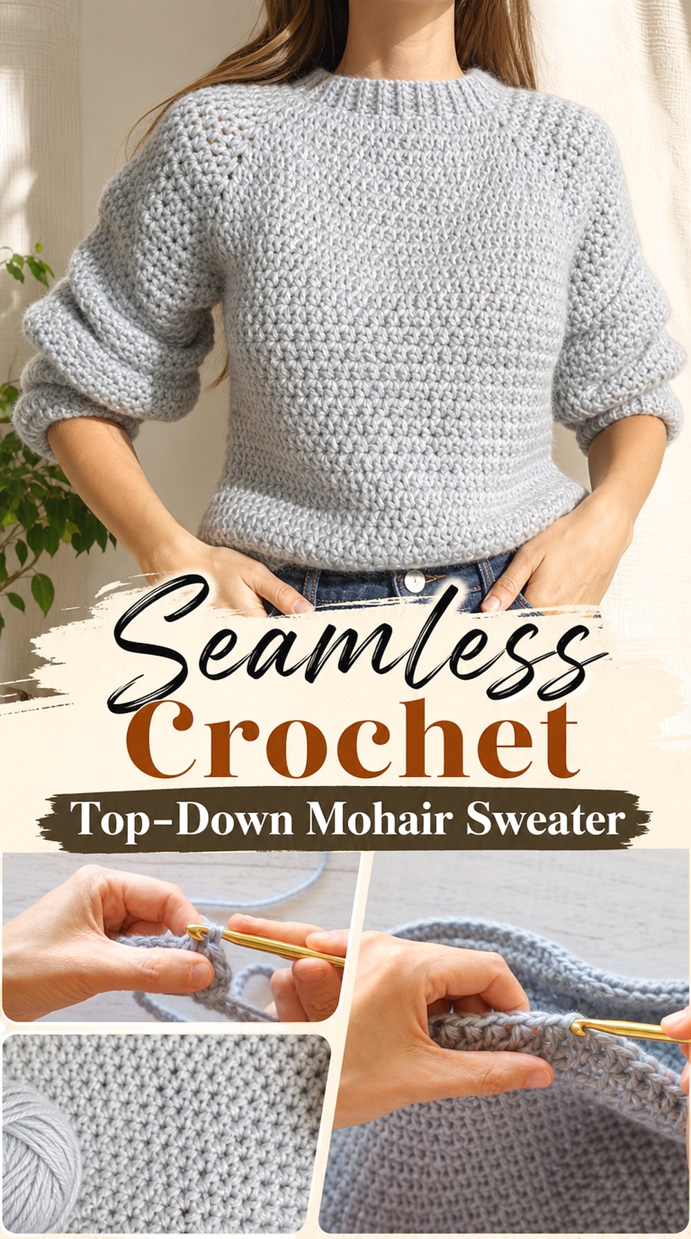 Seamless Crochet Top Down Mohair Sweater