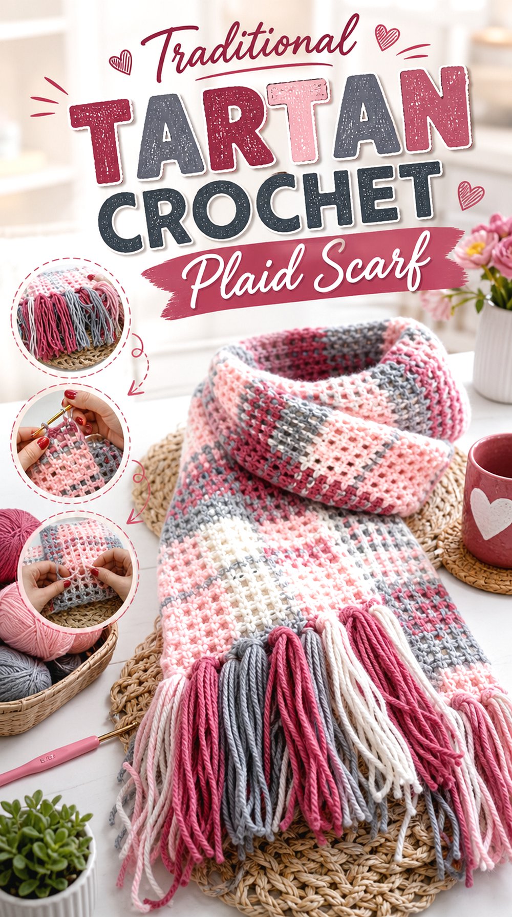Traditional Tartan Crochet Plaid Scarf