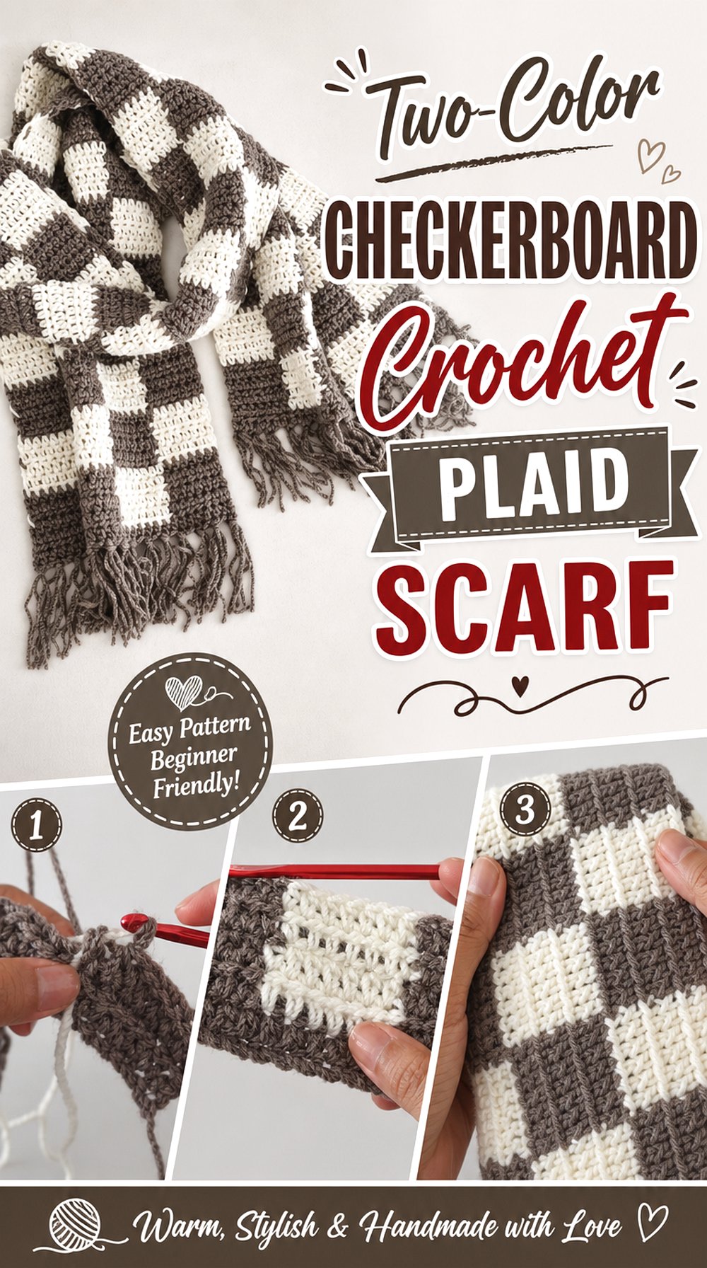 Two Color Checkerboard Crochet Plaid Scarf