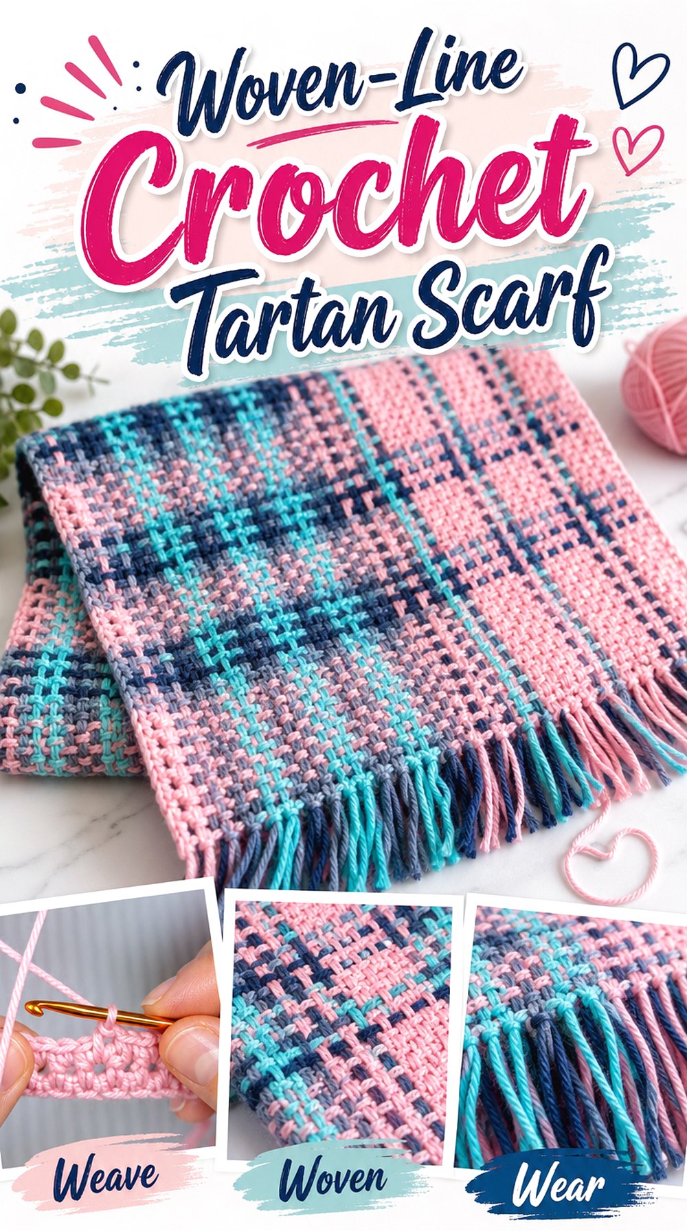 Woven Line Crochet Tartan Scarf
