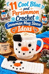 11 Cool Blue and Persimmon Crochet Snowman Mug Sleeve Ideas