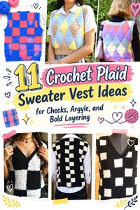Crochet Plaid Sweater Vest Ideas for Checks, Argyle, and Bold Layering
