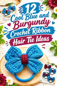 12 Cool Blue and Burgundy Crochet Ribbon Hair Tie Ideas