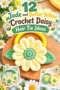 12 Jade and Butter Yellow Crochet Daisy Hair Tie Ideas