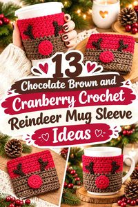 13 Chocolate Brown and Cranberry Crochet Reindeer Mug Sleeve Ideas