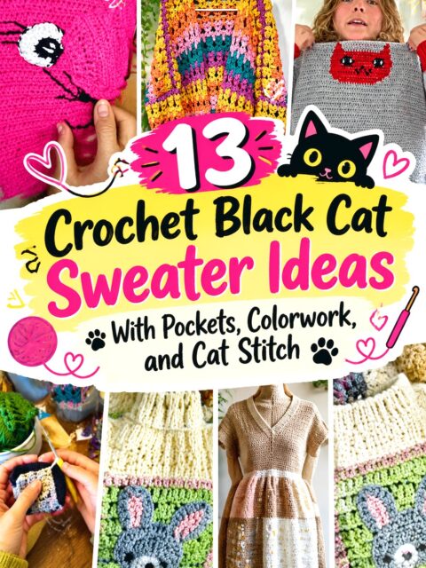 Crochet Black Cat Sweater Ideas With Pockets, Colorwork, and Cat Stitch