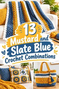13 Mustard and Slate Blue Crochet Combinations