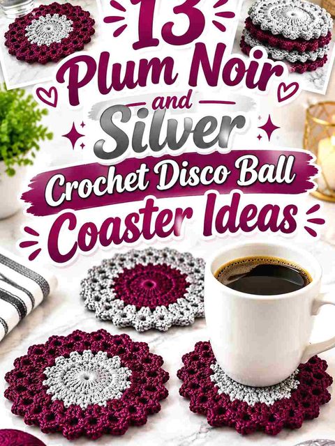 13 Plum Noir and Silver Crochet Disco Ball Coaster Ideas