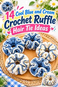 14 Cool Blue and Cream Crochet Ruffle Hair Tie Ideas