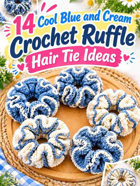 14 Cool Blue and Cream Crochet Ruffle Hair Tie Ideas