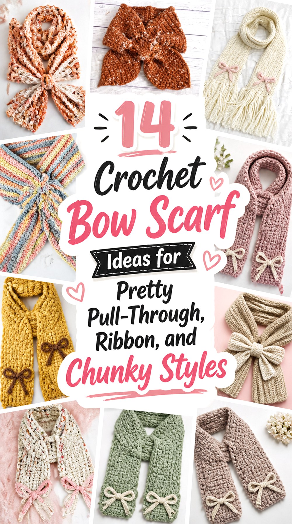 Crochet Bow Scarf Ideas for Pretty Pull Through, Ribbon, and Chunky Styles