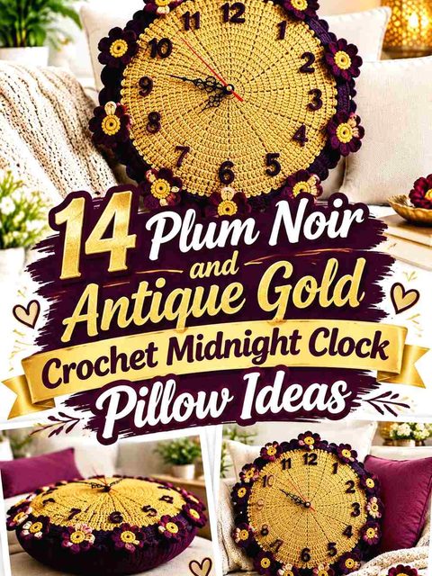 14 Plum Noir and Antique Gold Crochet Midnight Clock Pillow Ideas