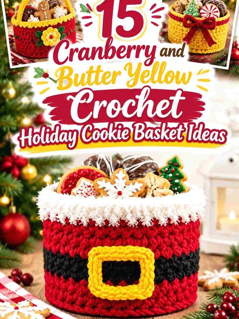 15 Cranberry and Butter Yellow Crochet Holiday Cookie Basket Ideas