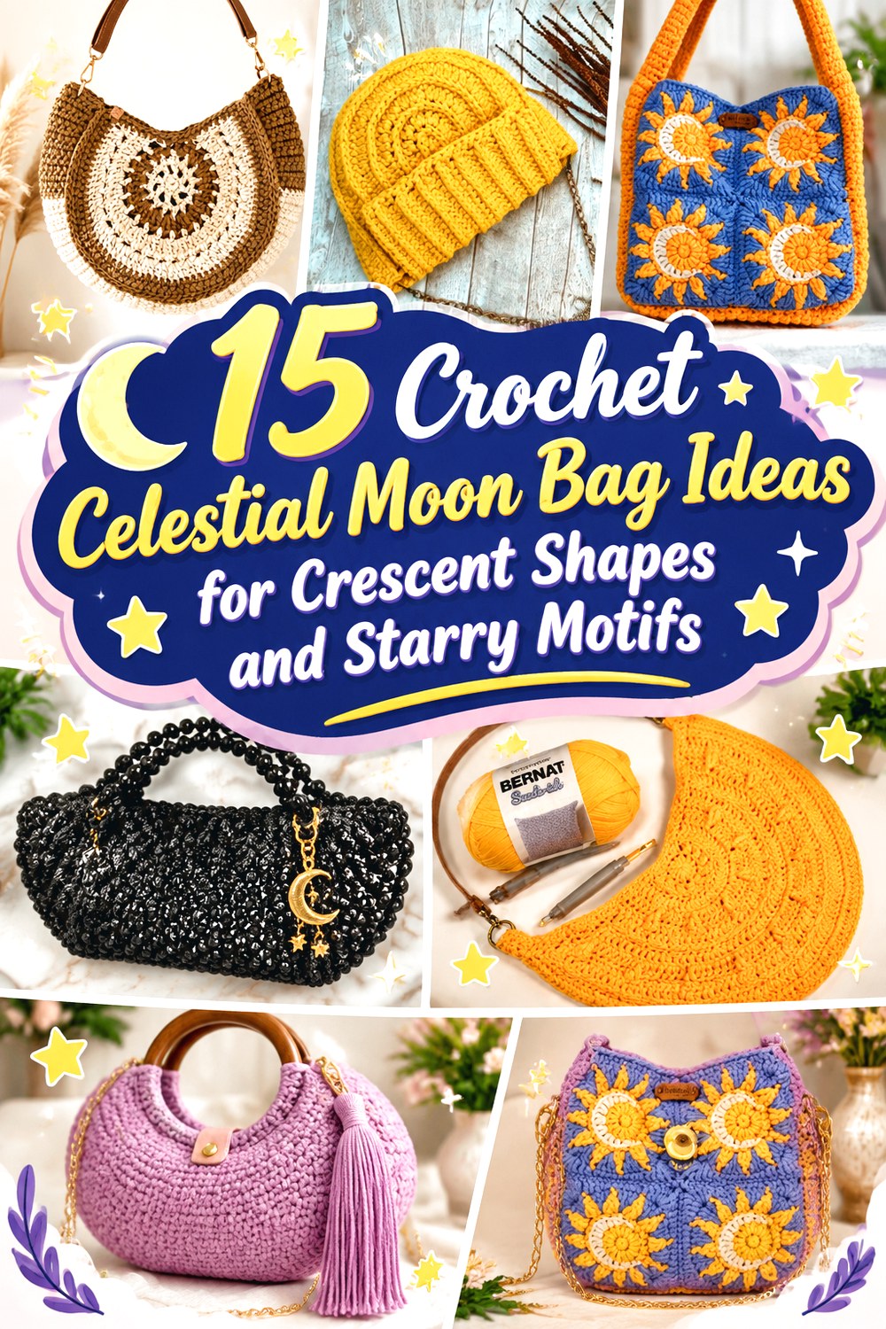 Crochet Celestial Moon Bag Ideas for Crescent Shapes and Starry Motifs