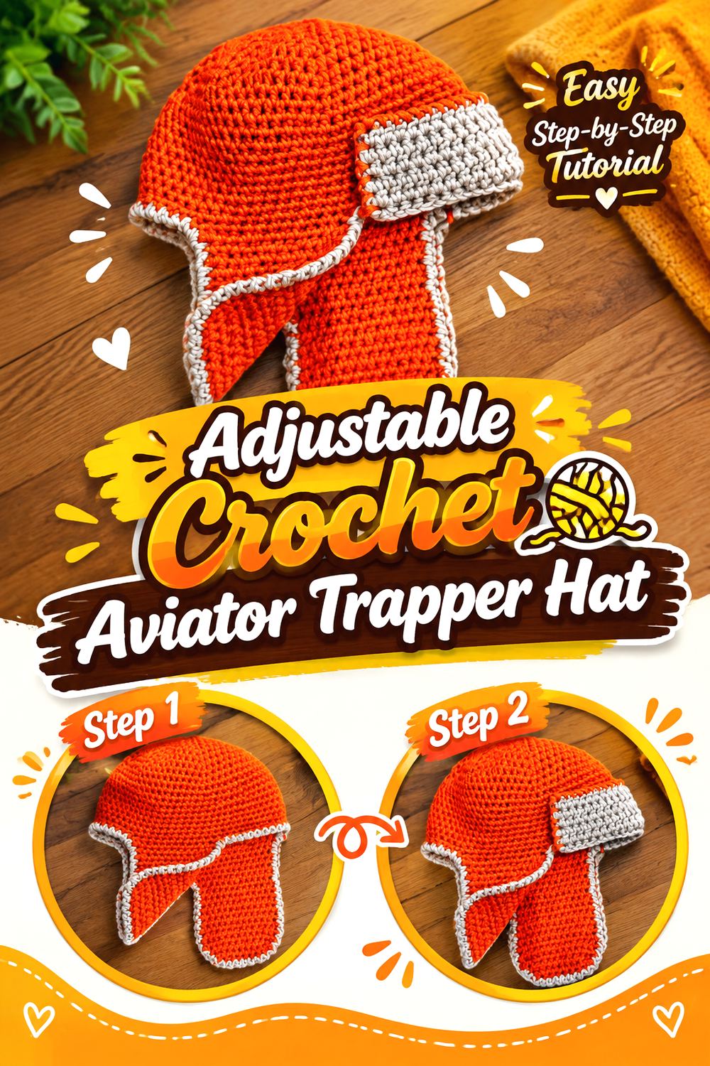 Adjustable Crochet Aviator Trapper Hat