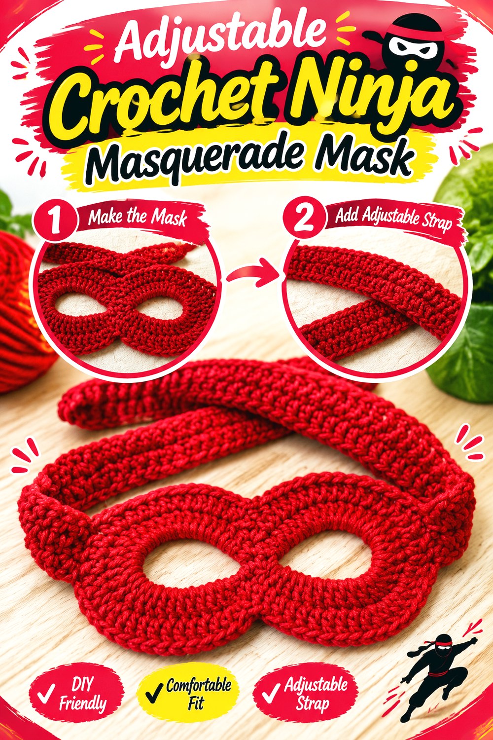 Adjustable Crochet Ninja Masquerade Mask