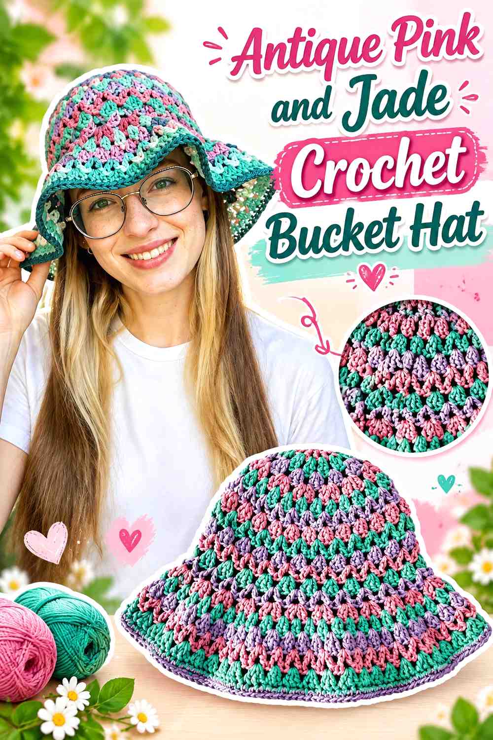 8. Antique Pink And Jade Crochet Bucket Hat