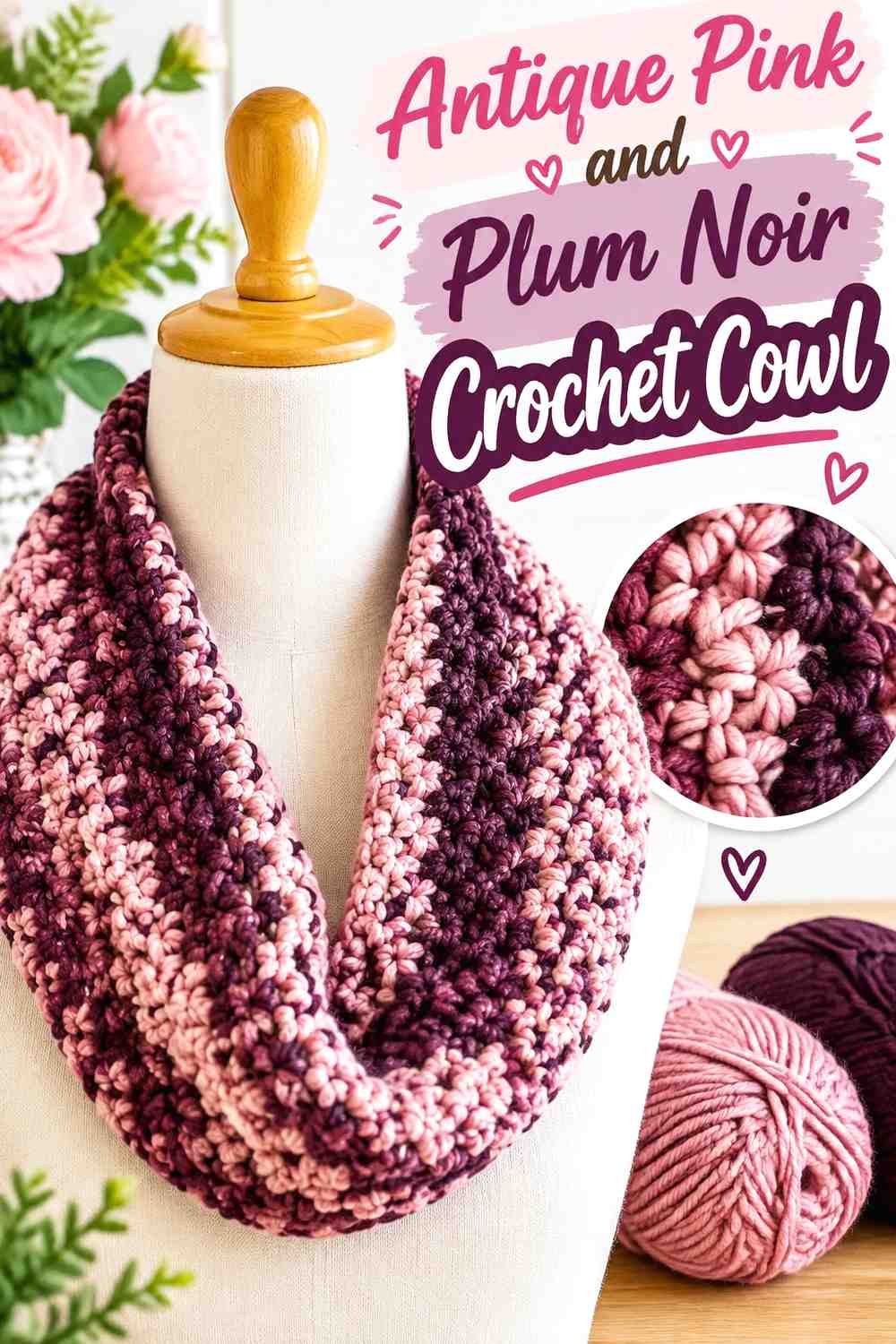 13. Antique Pink And Plum Noir Crochet Cowl