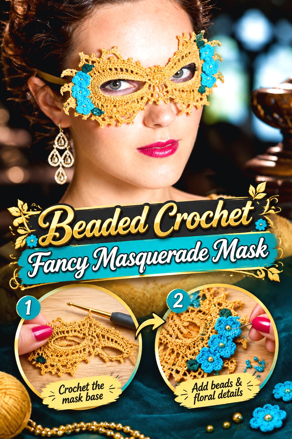 Beaded Crochet Fancy Masquerade Mask