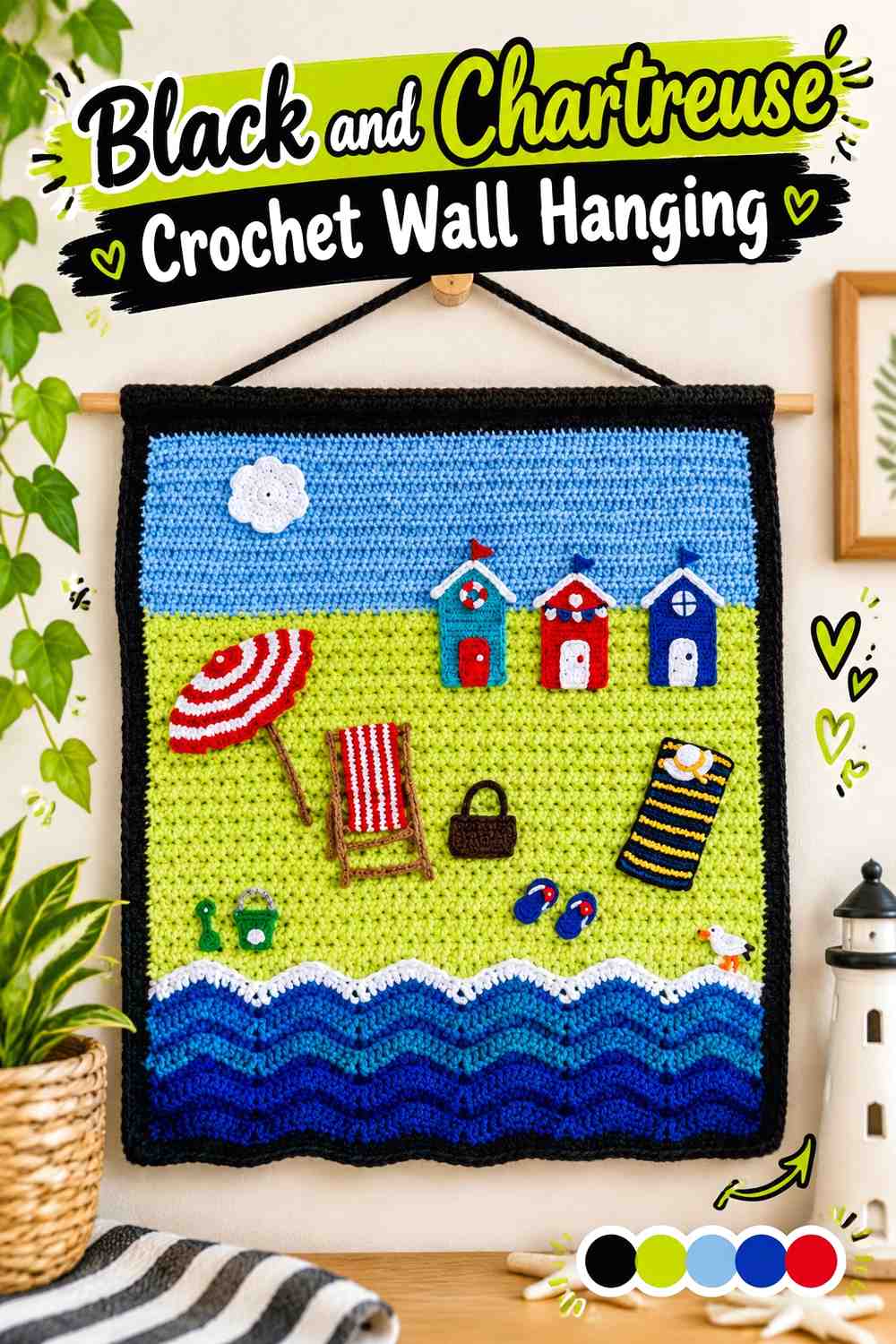 12. Black And Chartreuse Crochet Wall Hanging