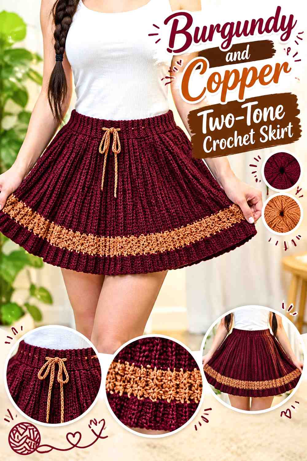 13. Burgundy And Copper Two Tone Crochet Skirt