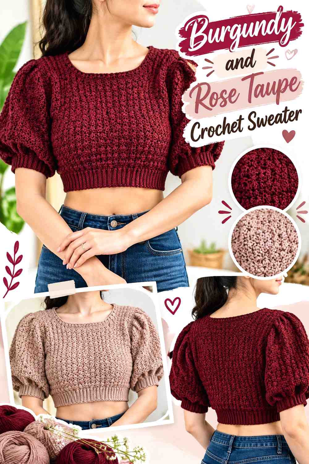 5. Burgundy And Rose Taupe Crochet Sweater