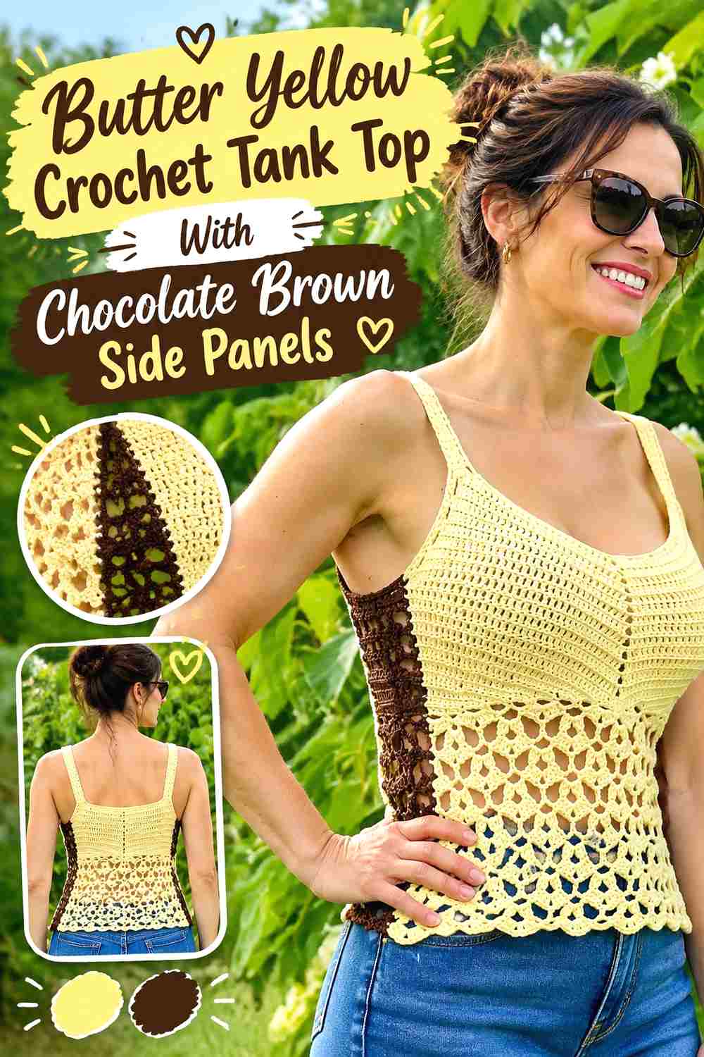 8. Butter Yellow Crochet Tank Top With Chocolate Brown Side Panels
