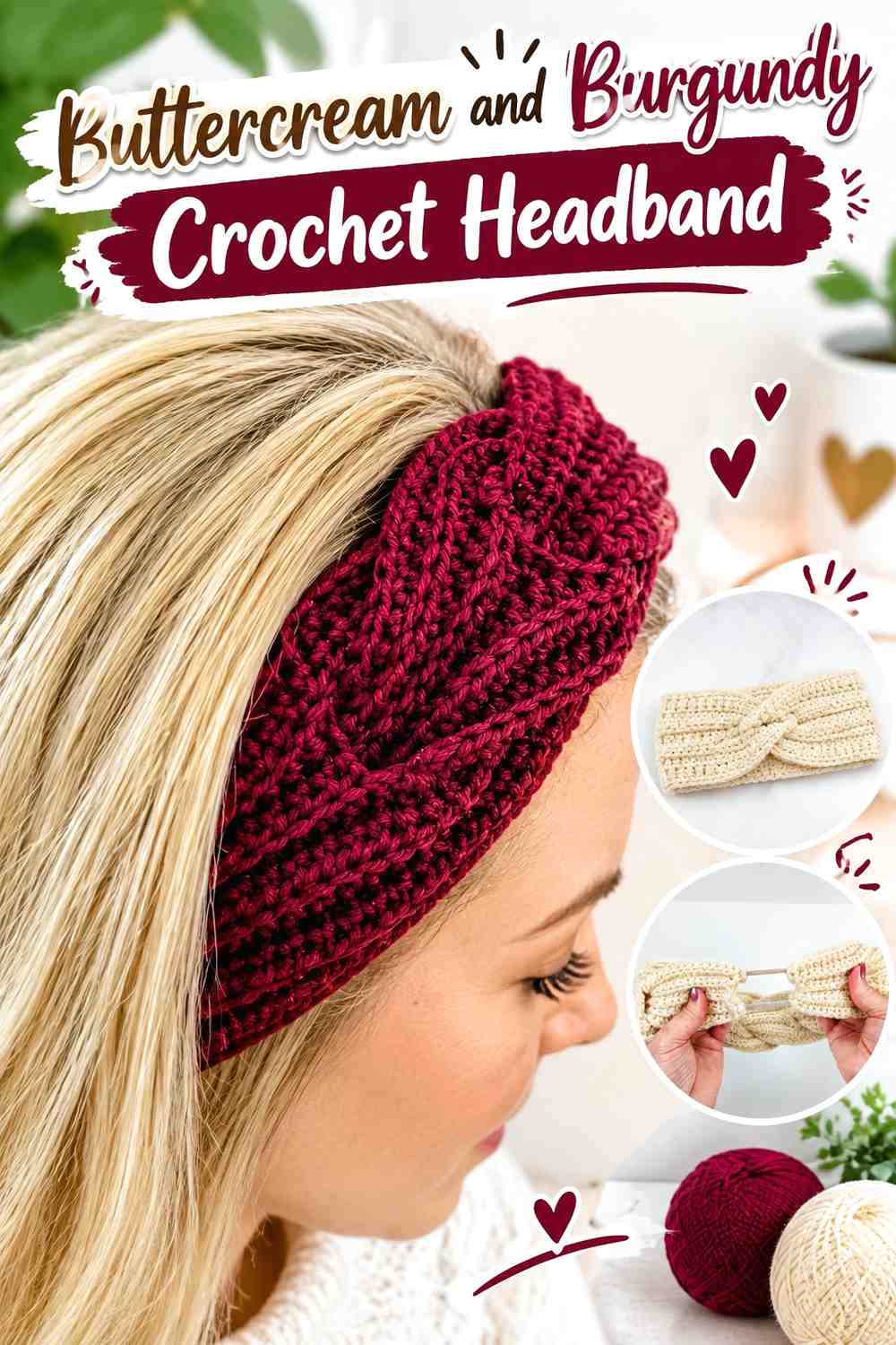 8. Buttercream And Burgundy Crochet Headband