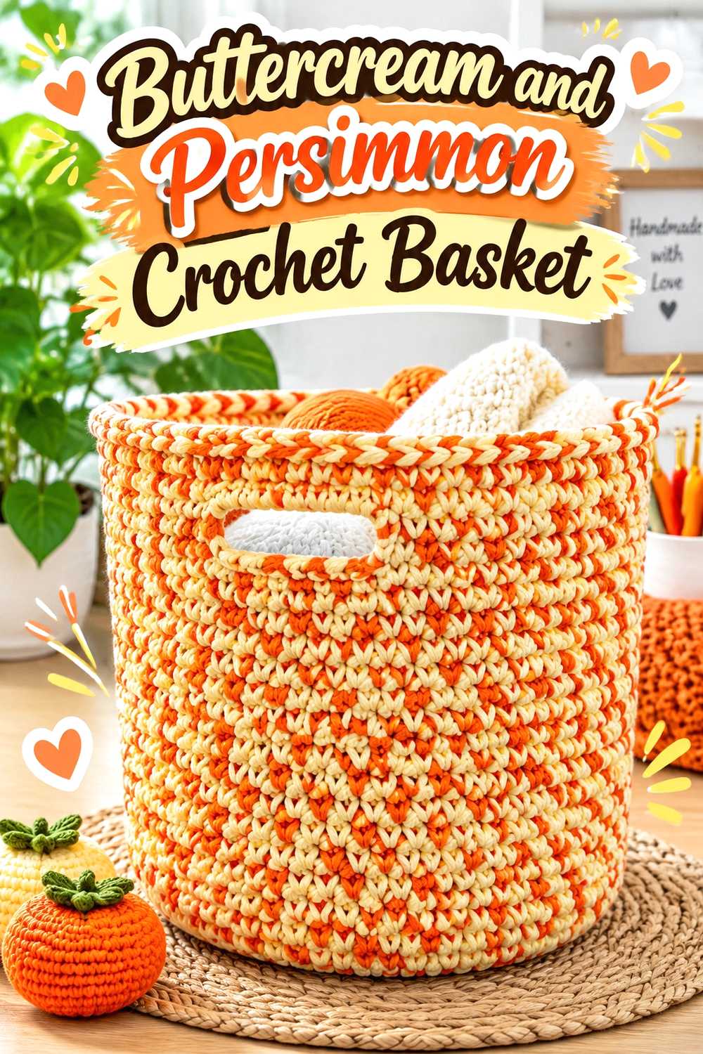 8. Buttercream And Persimmon Crochet Basket