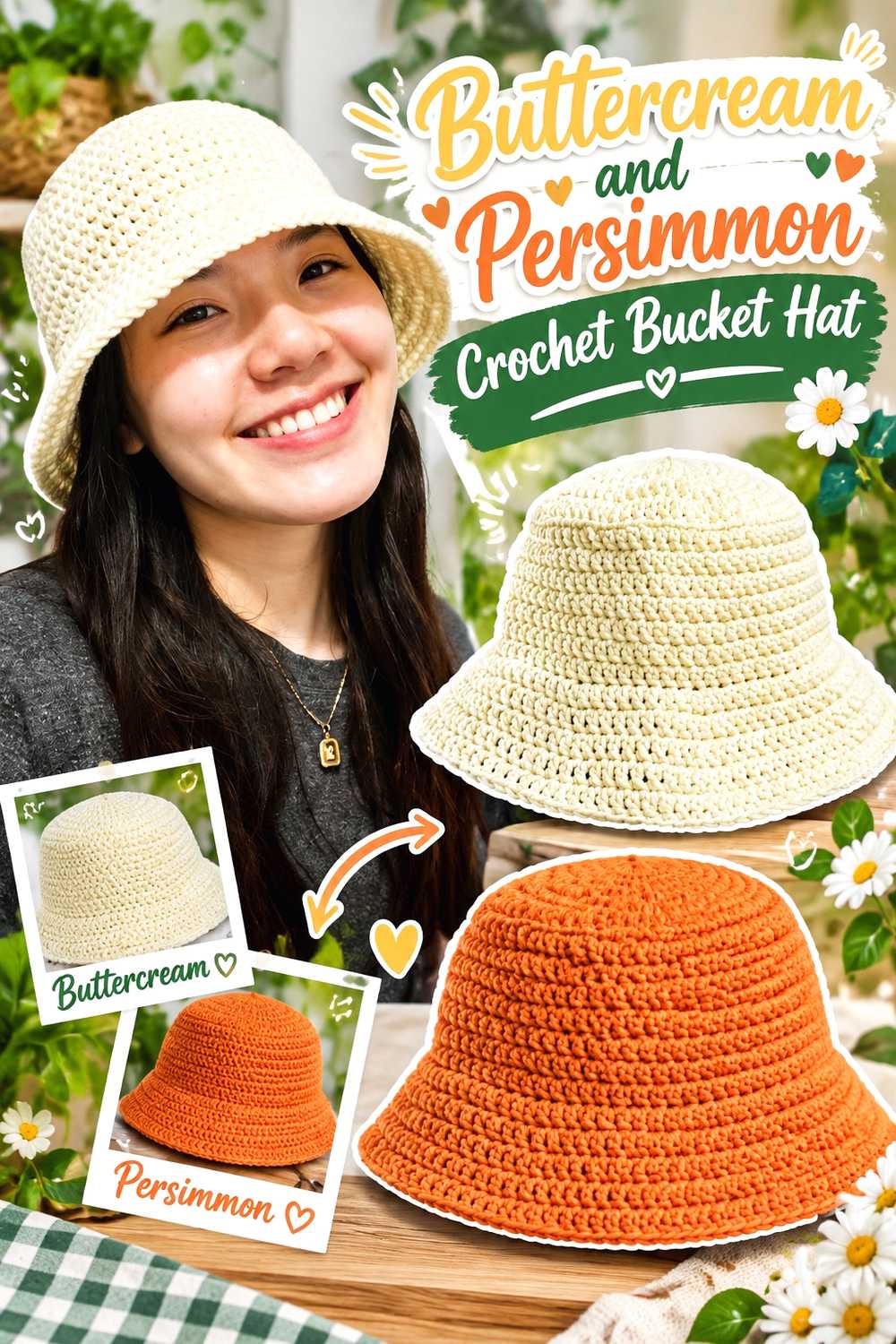 4. Buttercream And Persimmon Crochet Bucket Hat