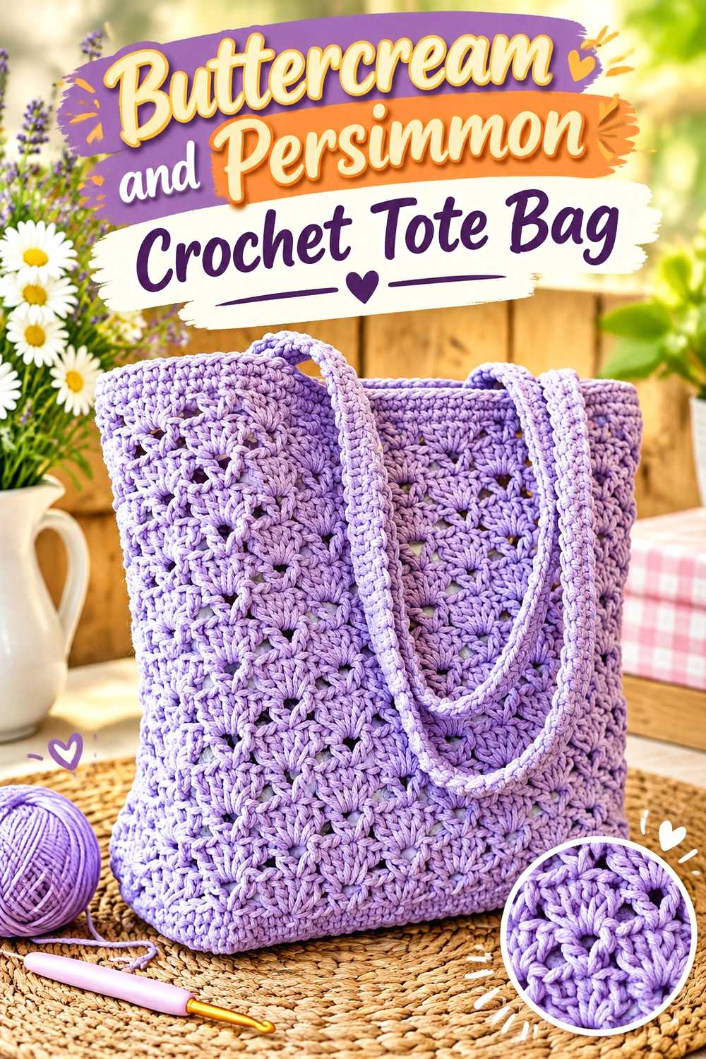 10. Buttercream And Persimmon Crochet Tote Bag