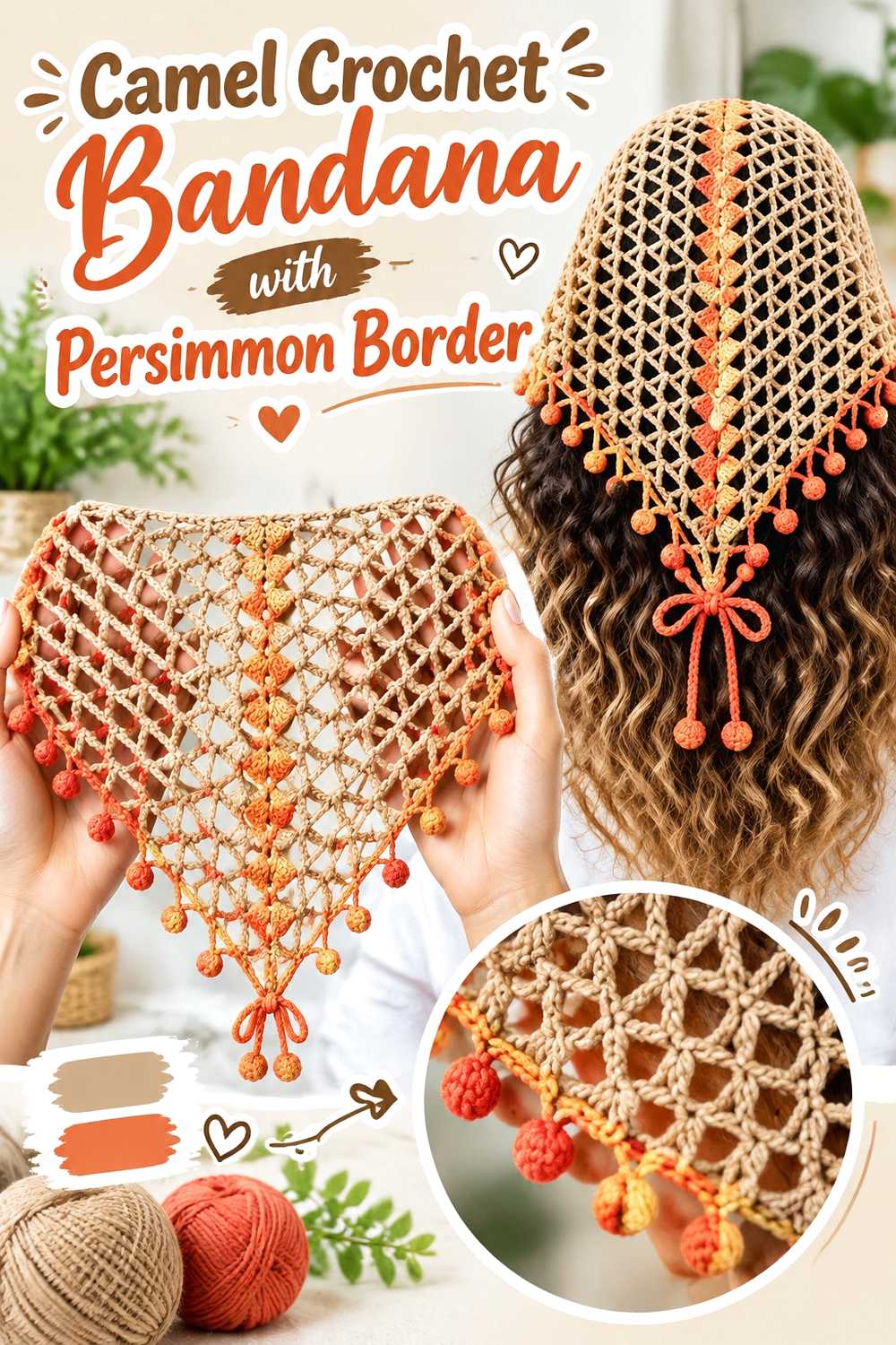 16. Camel Crochet Bandana With Persimmon Border