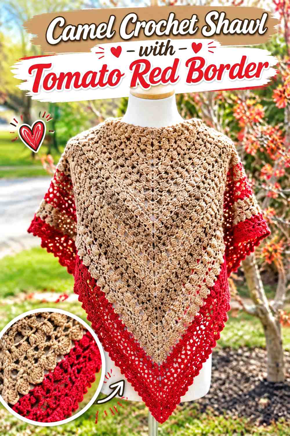 11. Camel Crochet Shawl With Tomato Red Border