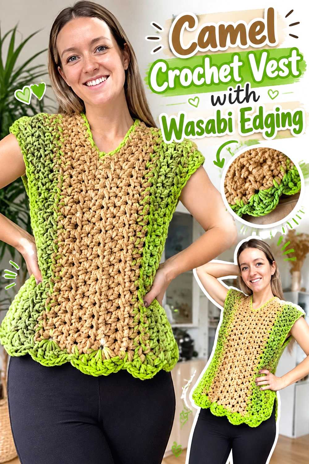 7. Camel Crochet Vest With Wasabi Edging