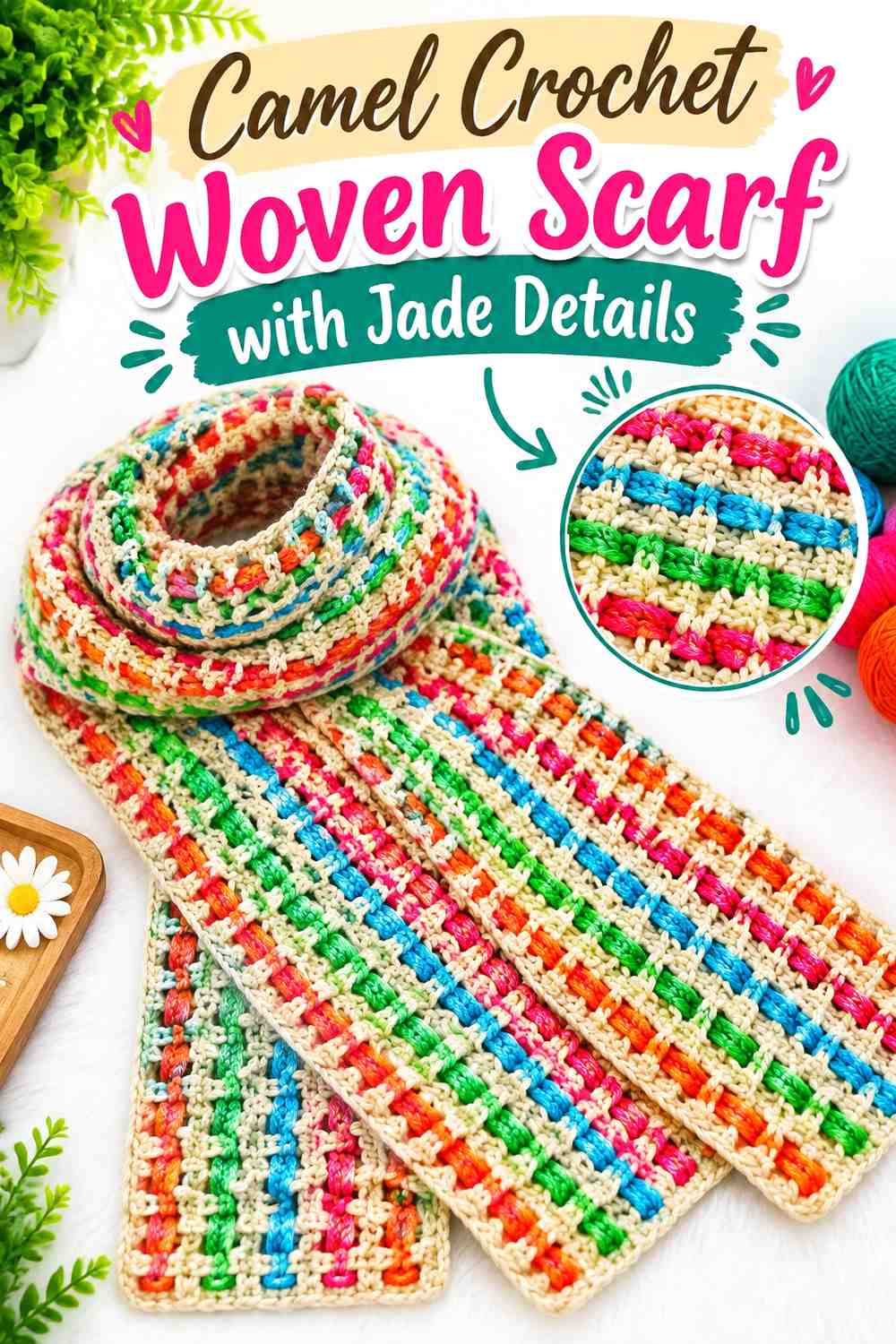 3. Camel Crochet Woven Scarf With Jade Details